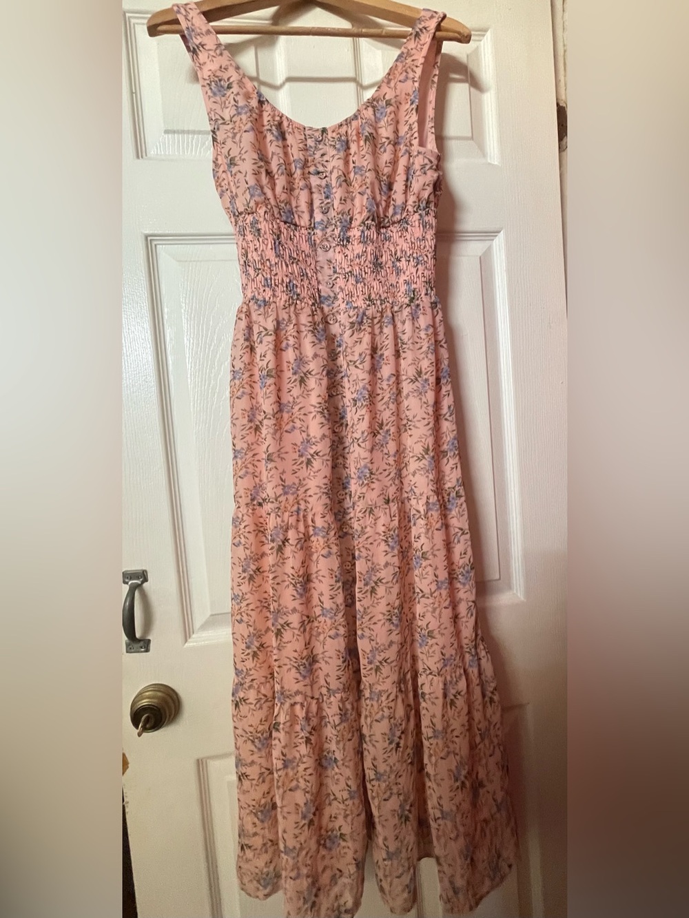 Floral Sleeveless Maxi Dress Smocked Waist Size S